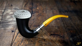 African Okoumé Wood Calabash Meerschaum Pipe with 925k Silver