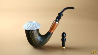 African Okoumé Wood Calabash Meerschaum Pipe 