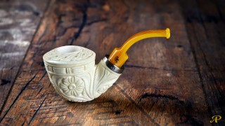 Flower Basket Meerschaum Pipe with 925k silver