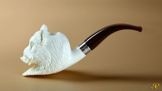 Boar Head Meerschaum Pipe with 925k silver