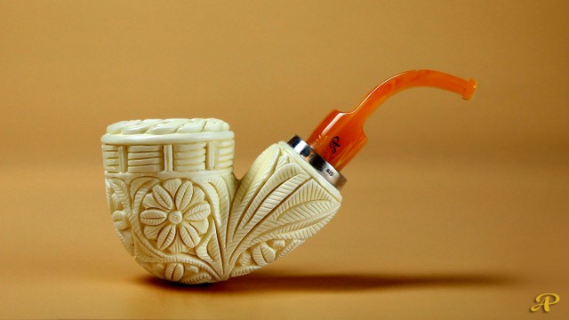 Flower Basket Meerschaum Pipe with 925k silver